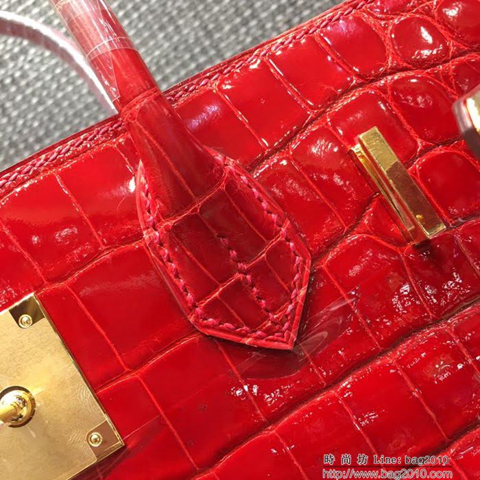 HERMES愛馬仕 鉑金包 Birkin 30cm 法拉利紅 金扣 進口鱷魚 老工匠 純手工縫製 時尚手提包  Ama1144